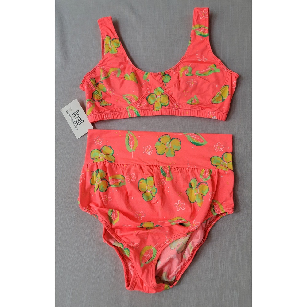 Prego Maternity Bikini Set Floral High Waist Vintage Retro Pattern Large NWT